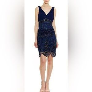 Sue Wong Beaded Scallop Hem Cocktail Dress
